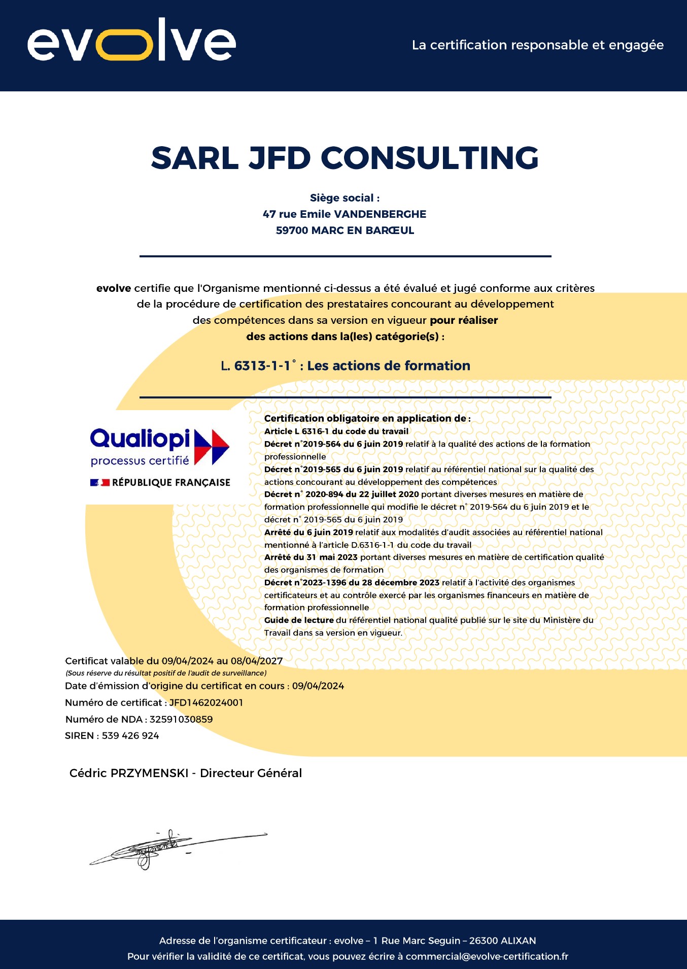 Certificat Qualiopi JFD Consulting